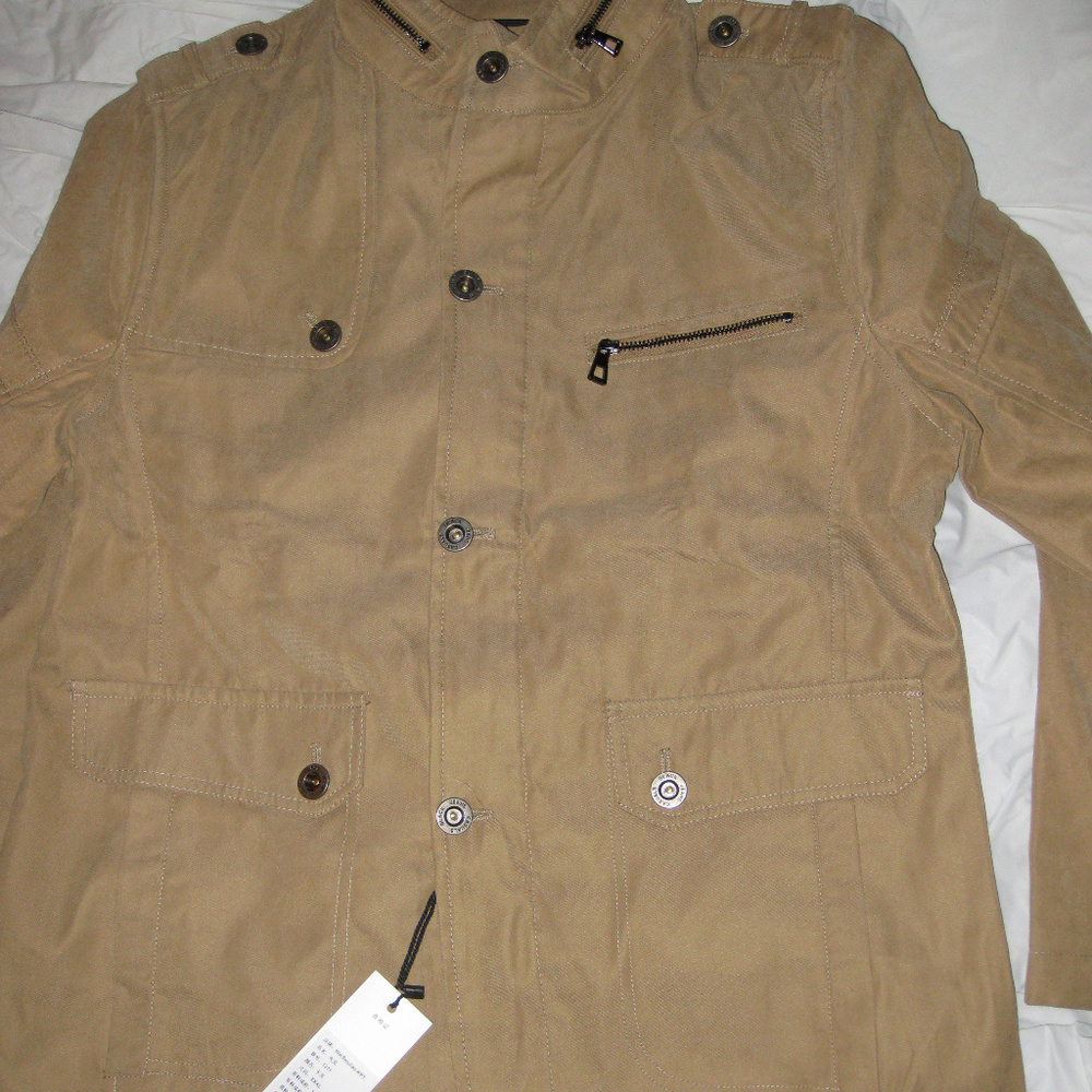 NEW Men's Coat tan beige, black& white lining $336